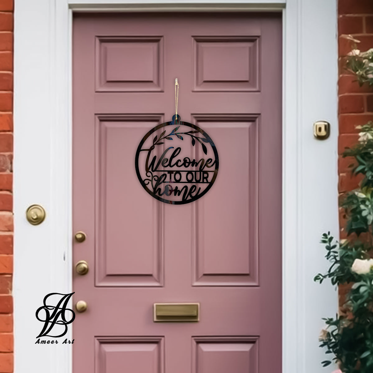 Rustic Black “Welcome to Our Home” Wreath Sign