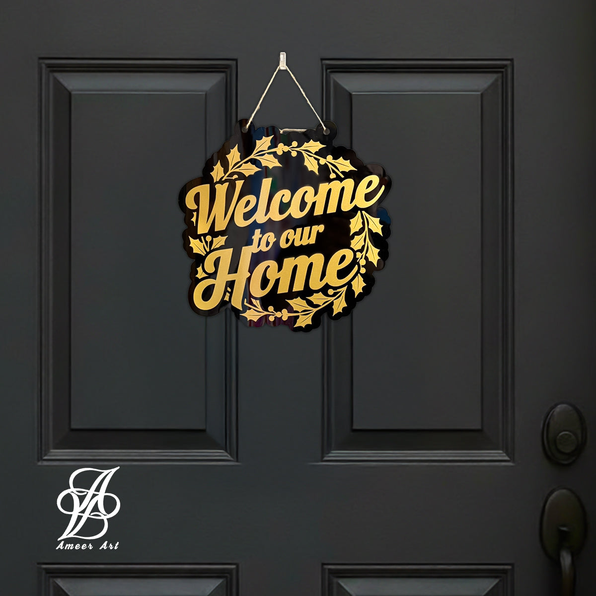 Golden Wreath “Welcome to Our Home” Sign