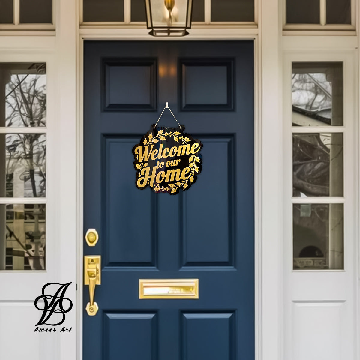 Golden Wreath “Welcome to Our Home” Sign
