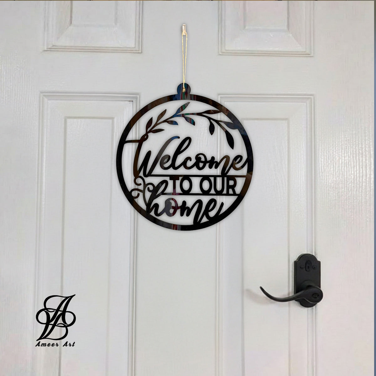 Rustic Black “Welcome to Our Home” Wreath Sign