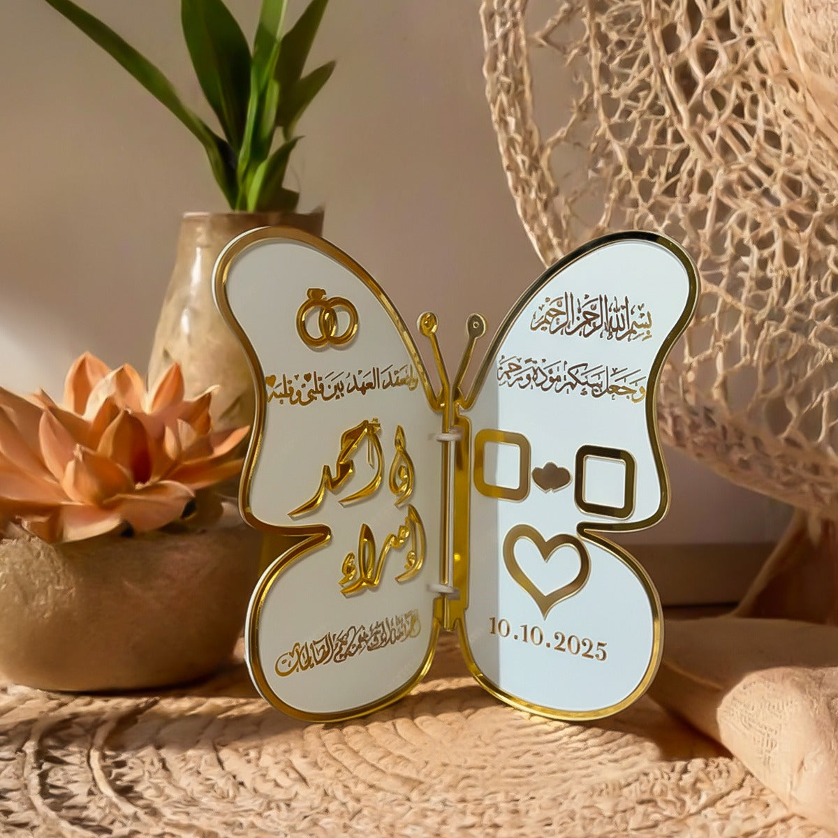 Butterfly Arabic Engagement Ring Holder – Personalized Acrylic Wedding Box