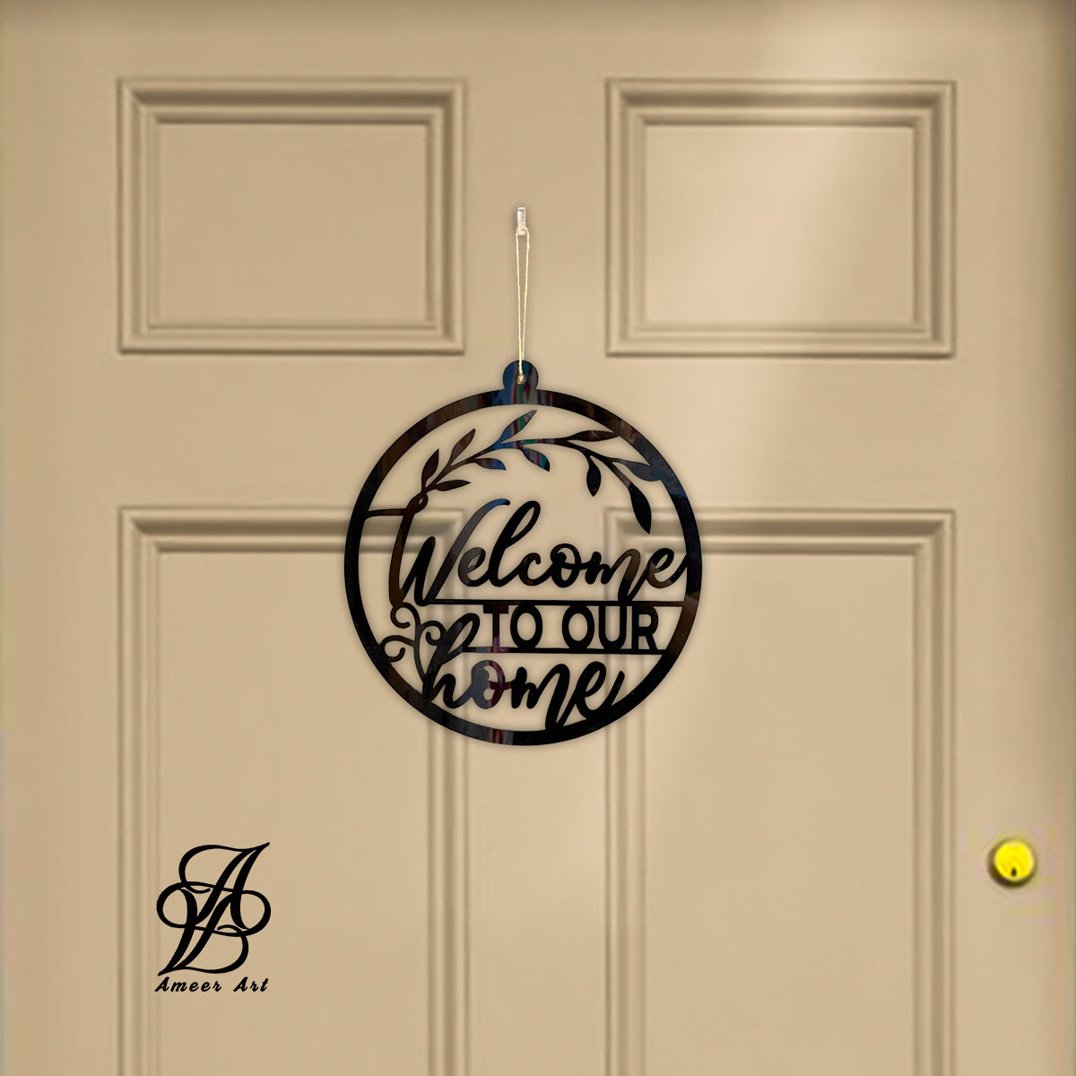 Rustic Black “Welcome to Our Home” Wreath Sign