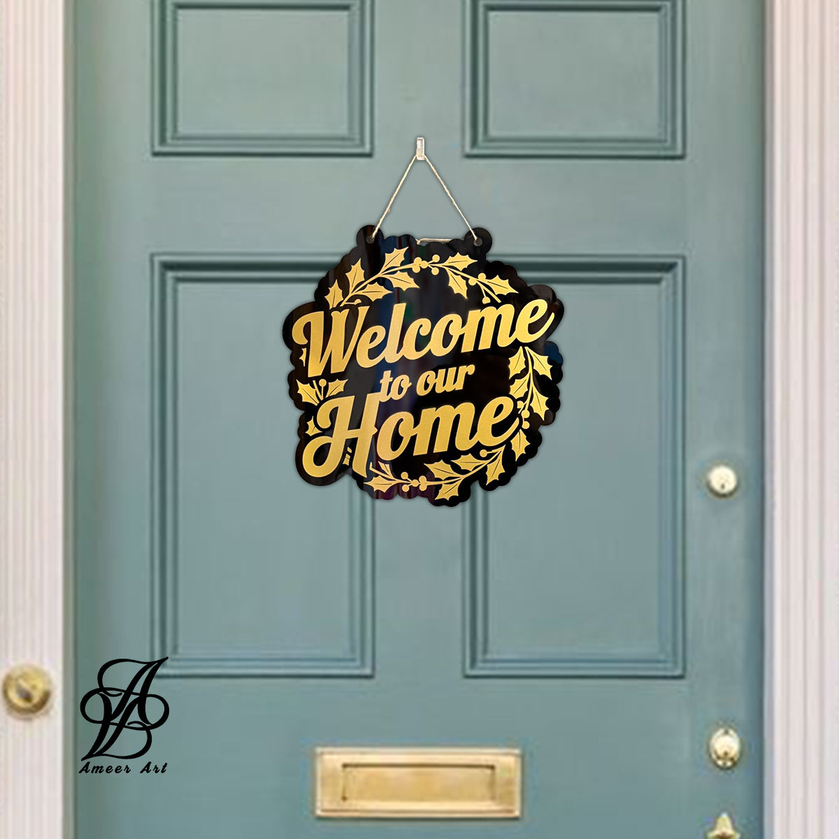 Golden Wreath “Welcome to Our Home” Sign