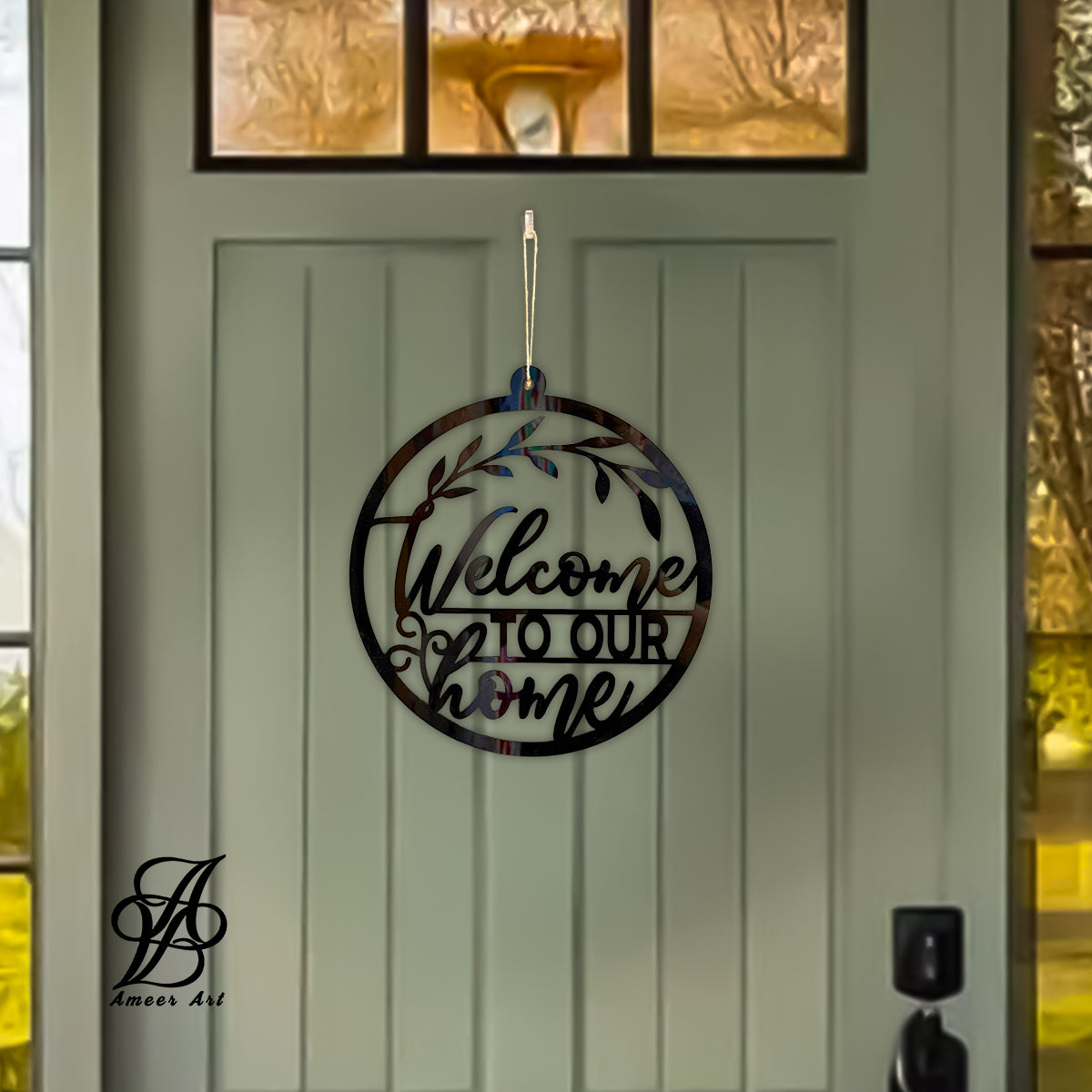 Rustic Black “Welcome to Our Home” Wreath Sign