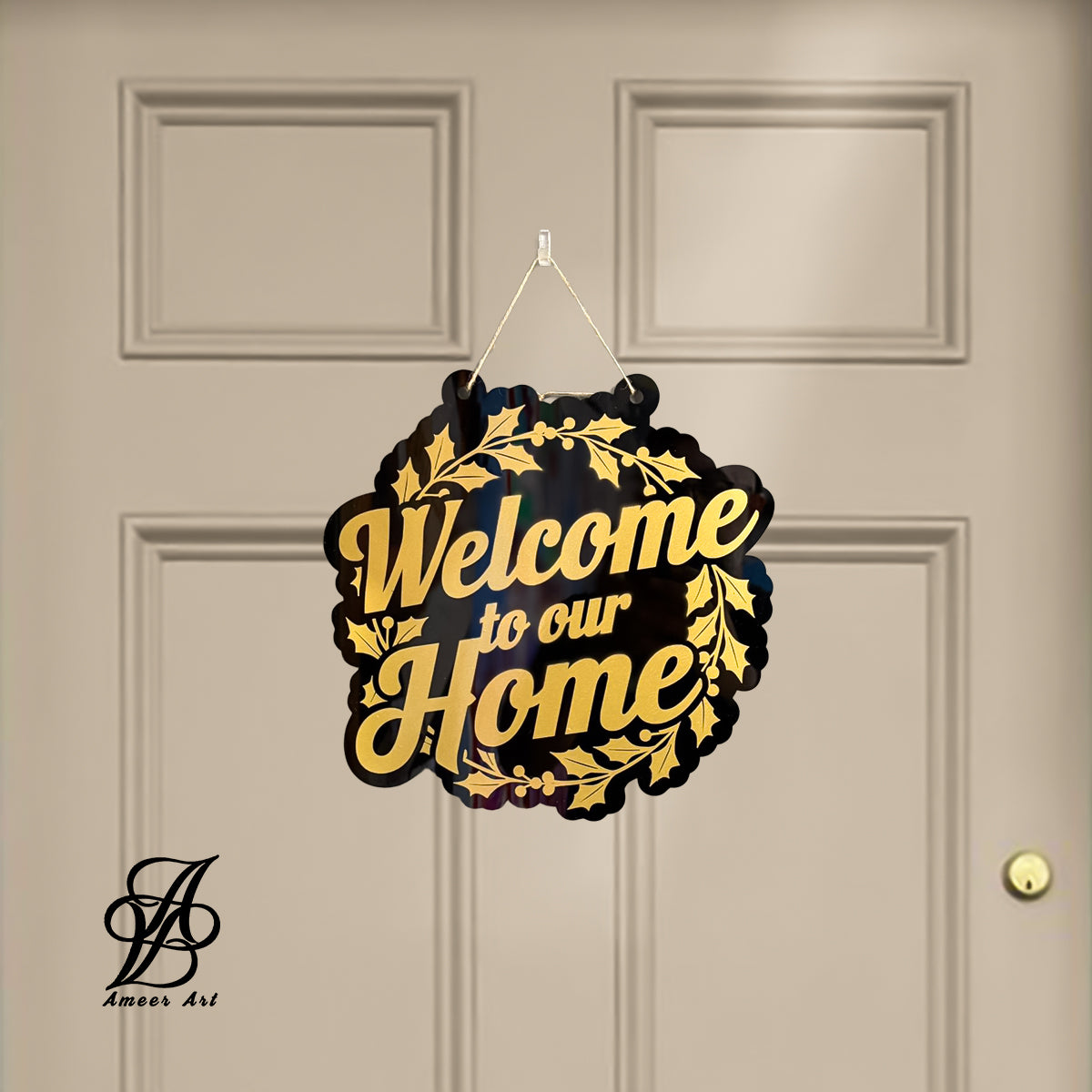 Golden Wreath “Welcome to Our Home” Sign