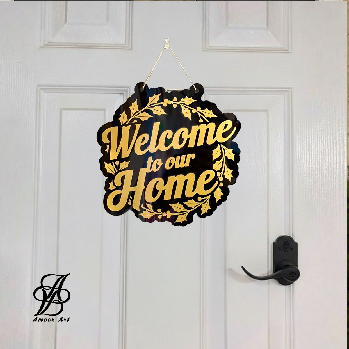 Golden Wreath “Welcome to Our Home” Sign