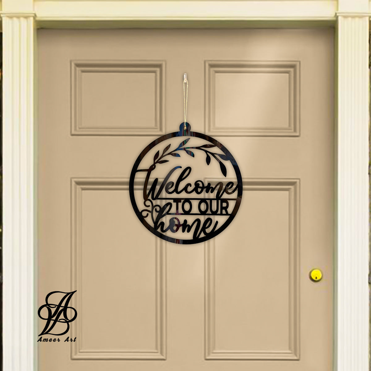 Rustic Black “Welcome to Our Home” Wreath Sign