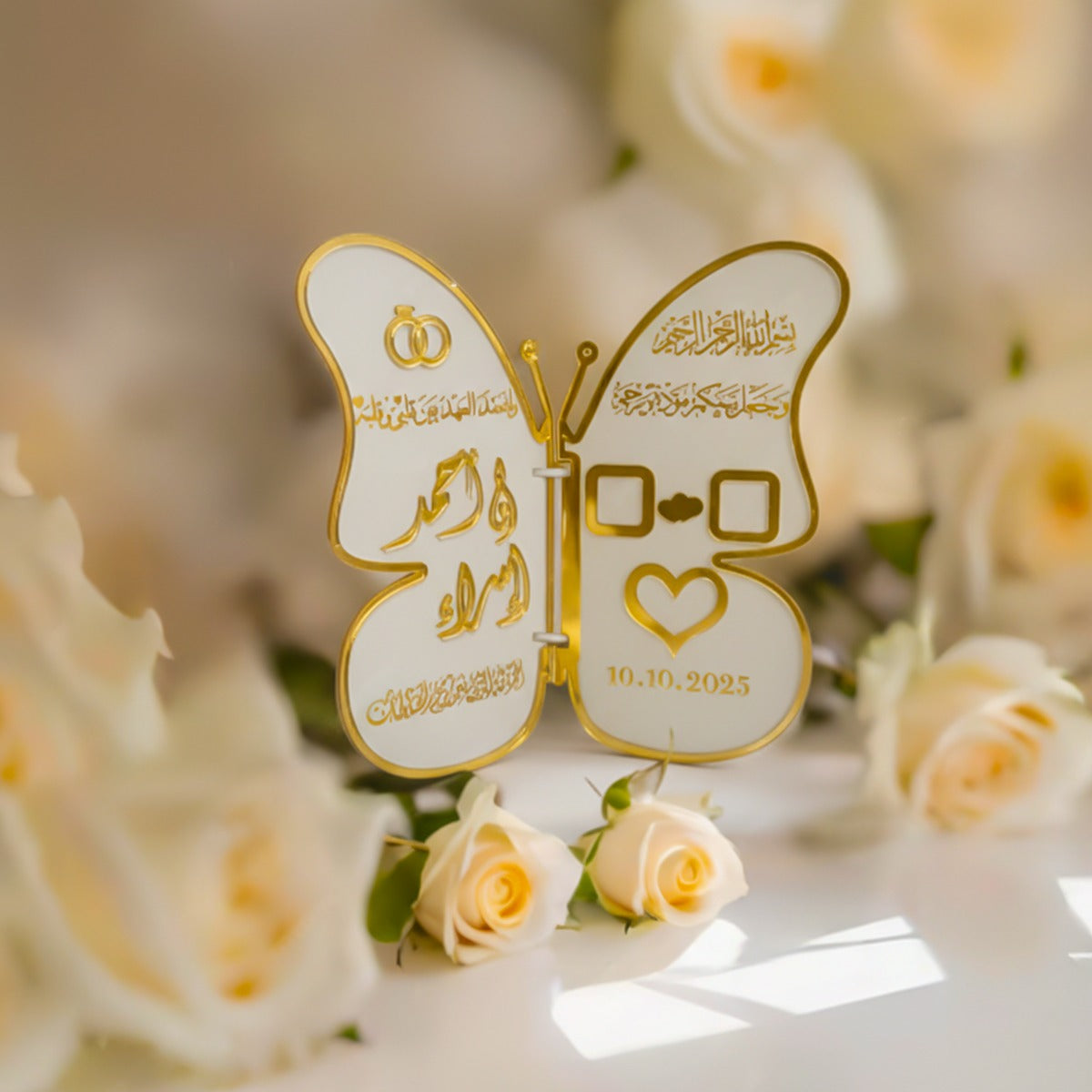 Butterfly Arabic Engagement Ring Holder – Personalized Acrylic Wedding Box