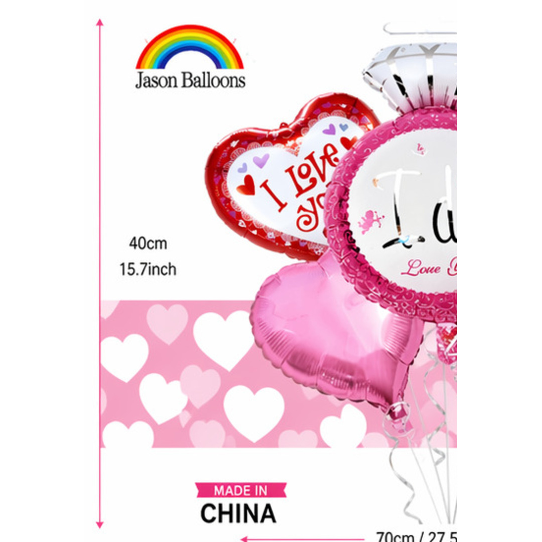 Love You Pink Hearts Balloon Bouquet — 5pc