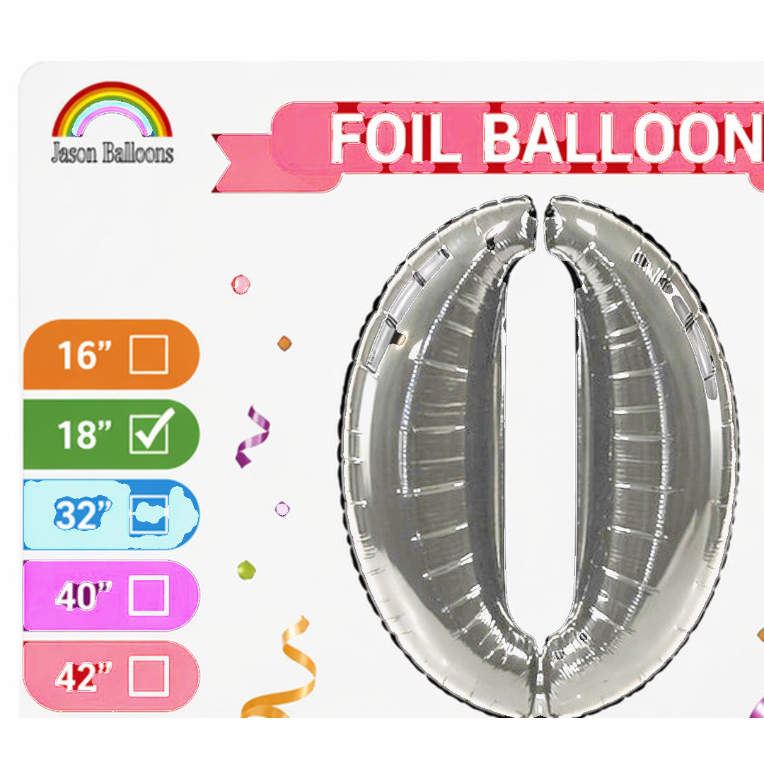 Number 0 Foil Balloon — Silver