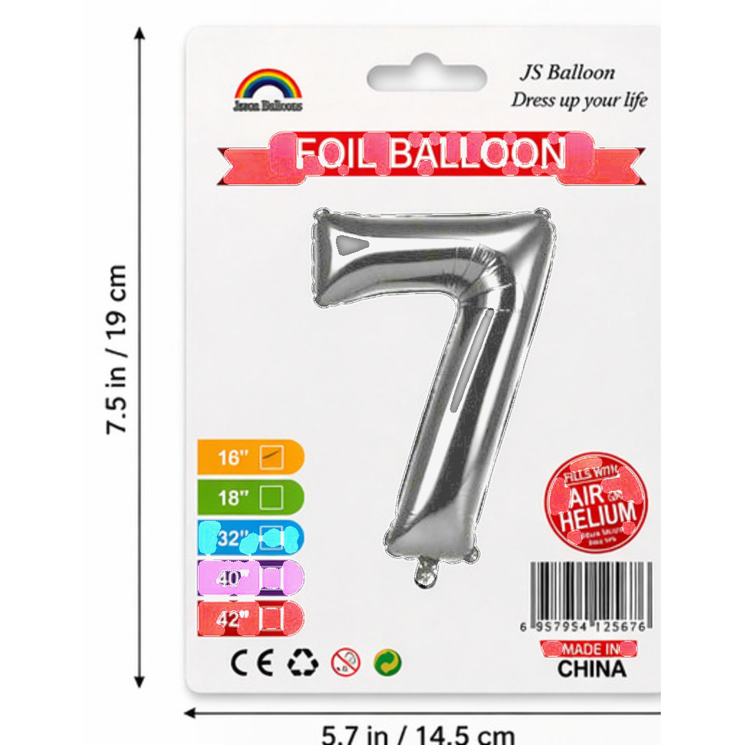 Number 7 Foil Balloon — Silver