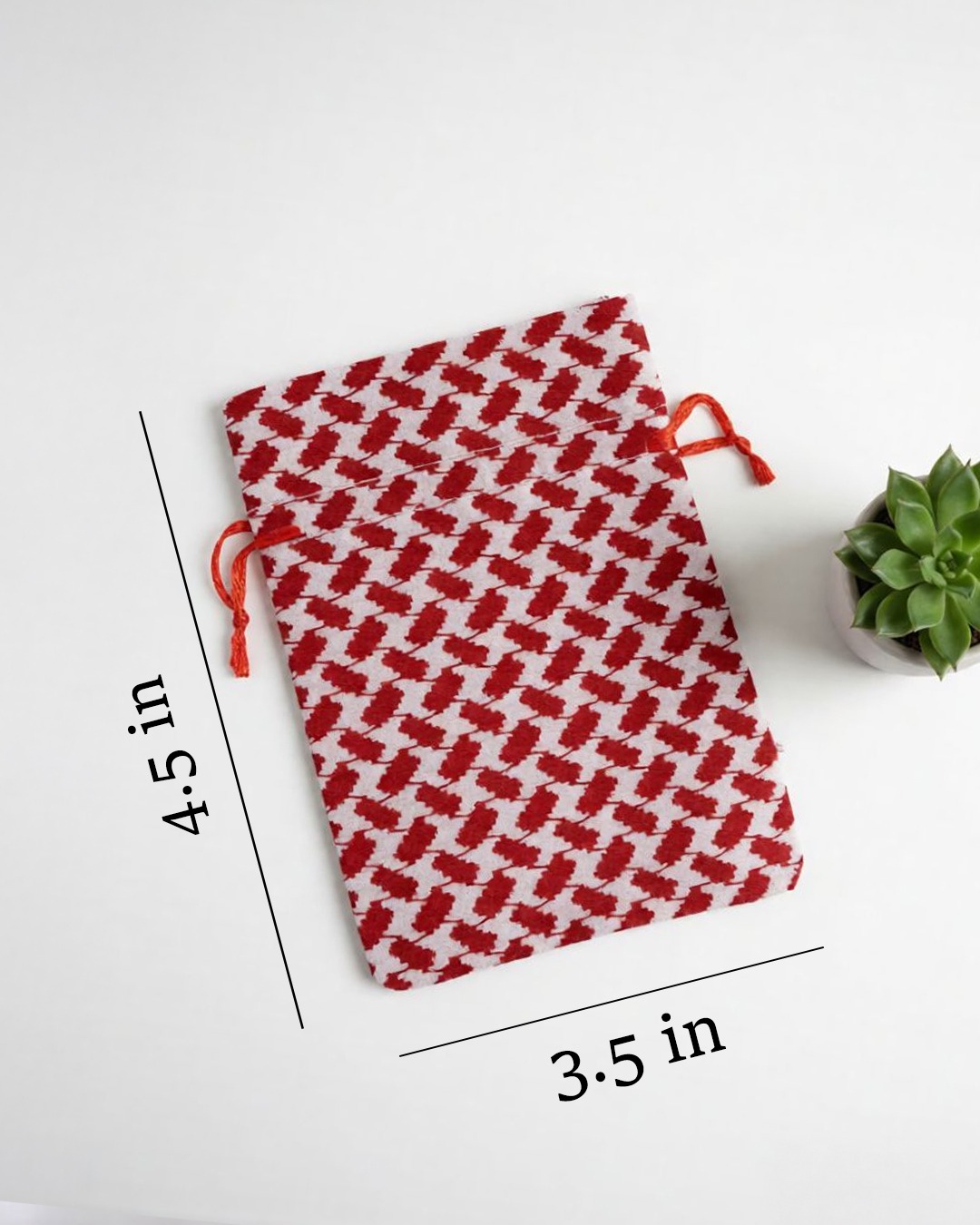 Red Houndstooth Drawstring Pouch