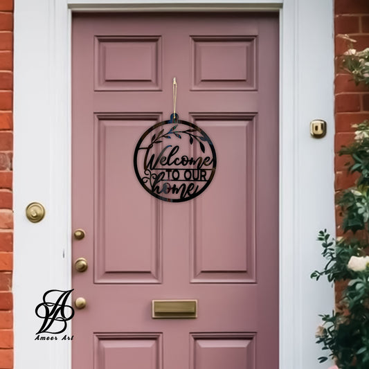 Rustic Black “Welcome to Our Home” Wreath Sign