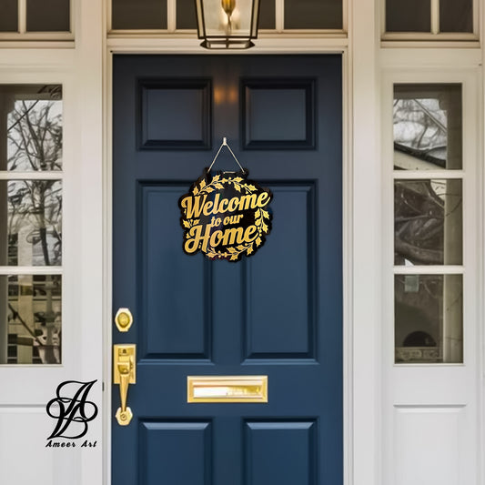 Golden Wreath “Welcome to Our Home” Sign
