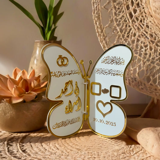Butterfly Arabic Engagement Ring Holder – Personalized Acrylic Wedding Box