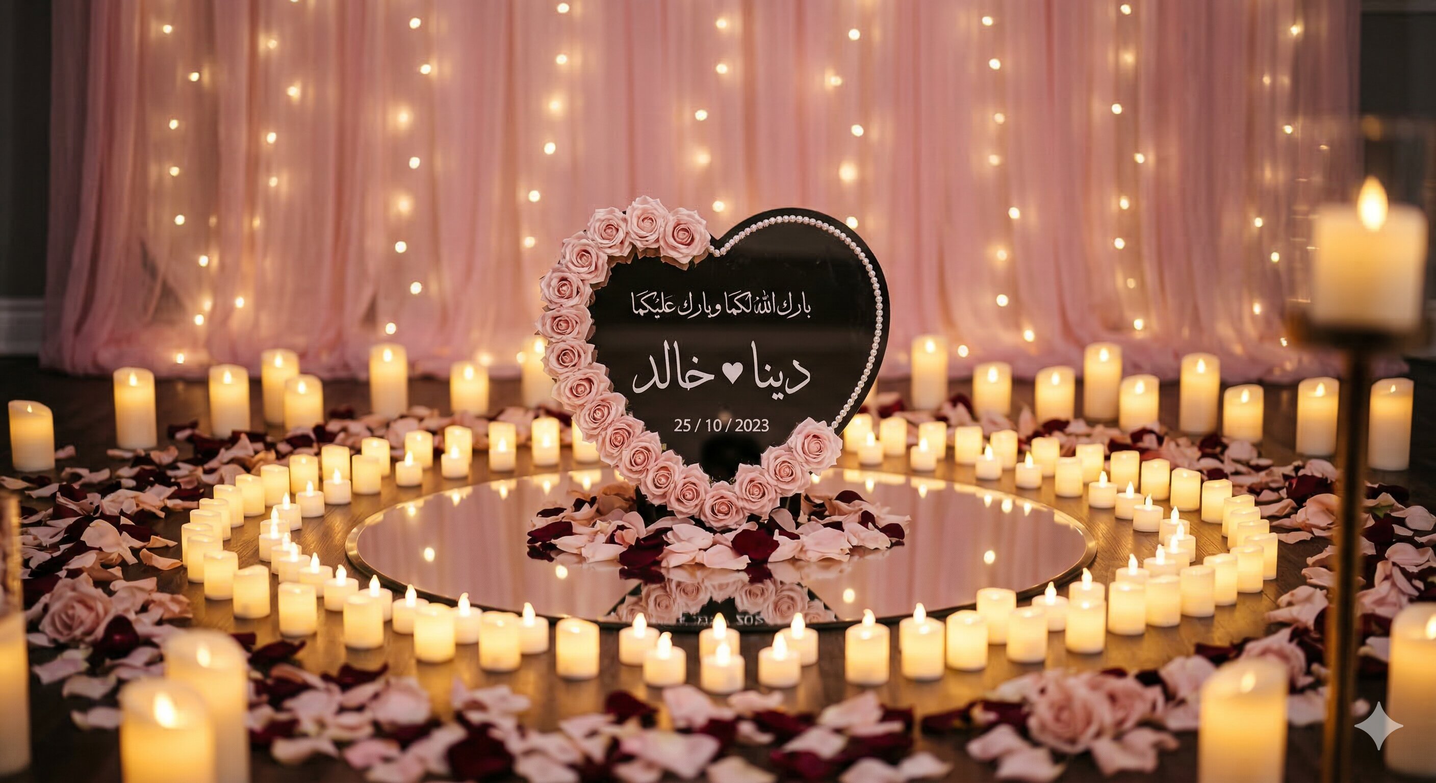 Heart display surrounded by candles